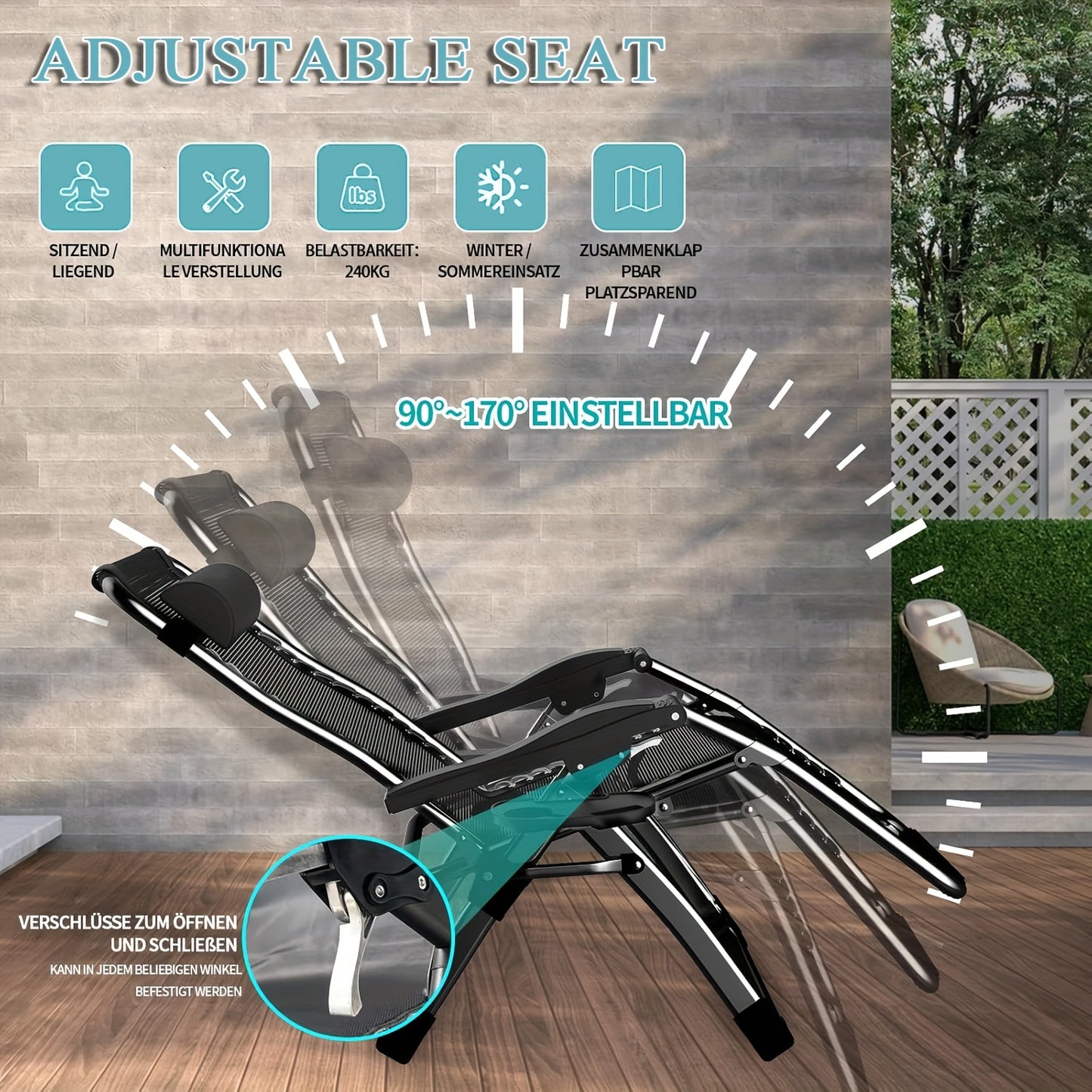 Loungestoel – Ligstoel – Tuinstoel – Relaxstoel – Vouwstoel – Set Van 2 – Comfortabel Memory Foam – Verstelbare Rugleuning