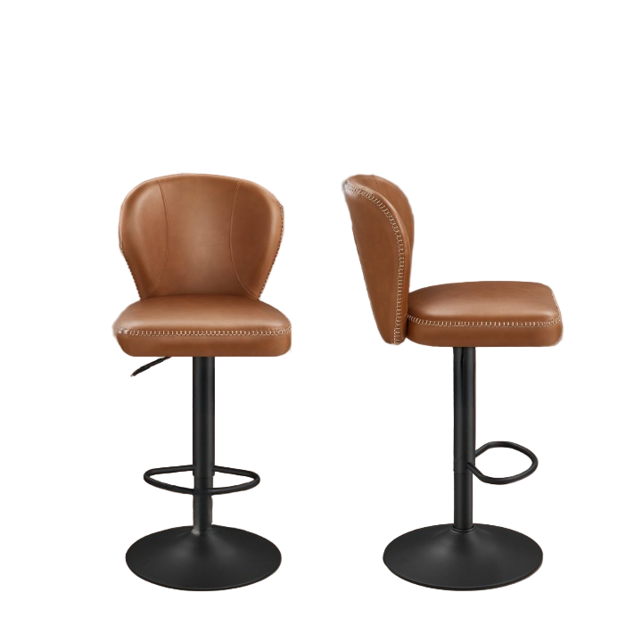 Barstoel – Barkruk – Barstoelen – Kruk – Bistrostoel – 360° Draaibaar – Verstelbare Zithoogte – Kunstleren Bekleding – Set van 2 – Karamel Bruin