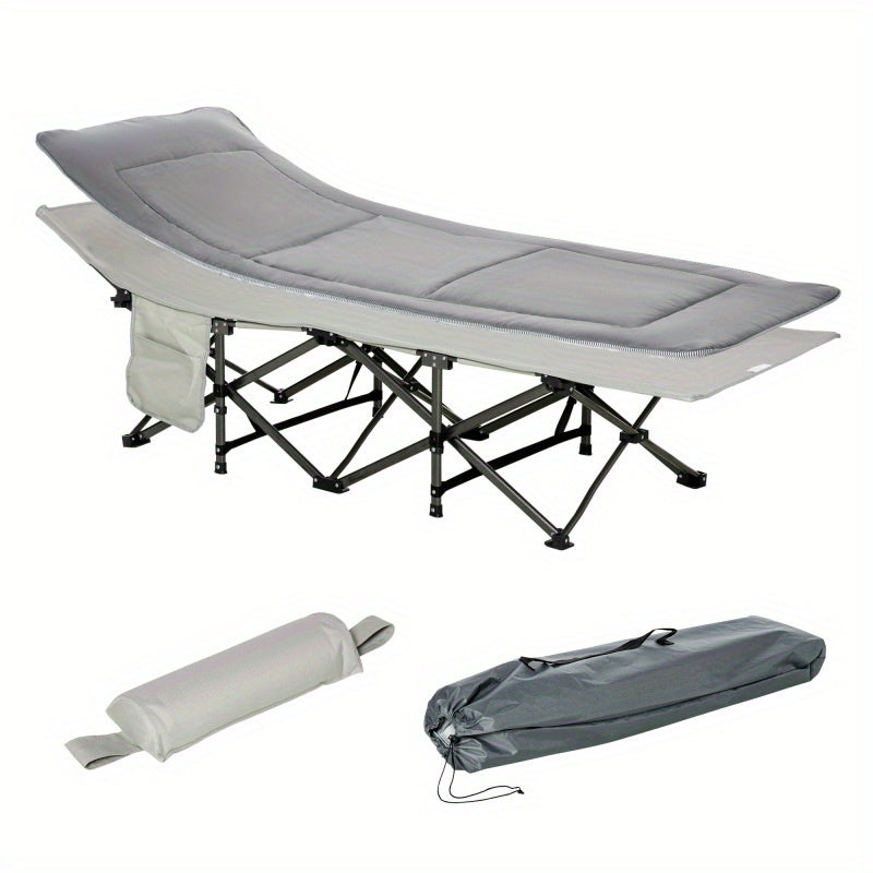 Campingbed – Campingbedje – Opvouwbaar Bed – Logeerbed – Reissbed – Lichtgrijs – Draagbaar Met Kussen – Gewichtscapaciteit 150 Kg