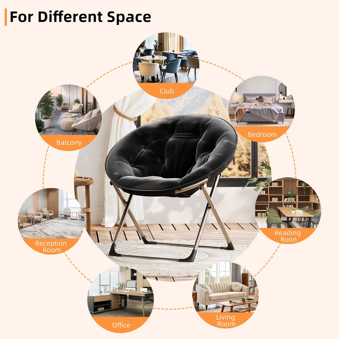 Loungestoel – Fauteuil – Zithoekstoel – Relaxstoel – Inklapbare Stoel – Memory Foam Zitting – Vleugelrugleuning – Ruimtebesparend – Stabiel Metalen Frame – Zwart