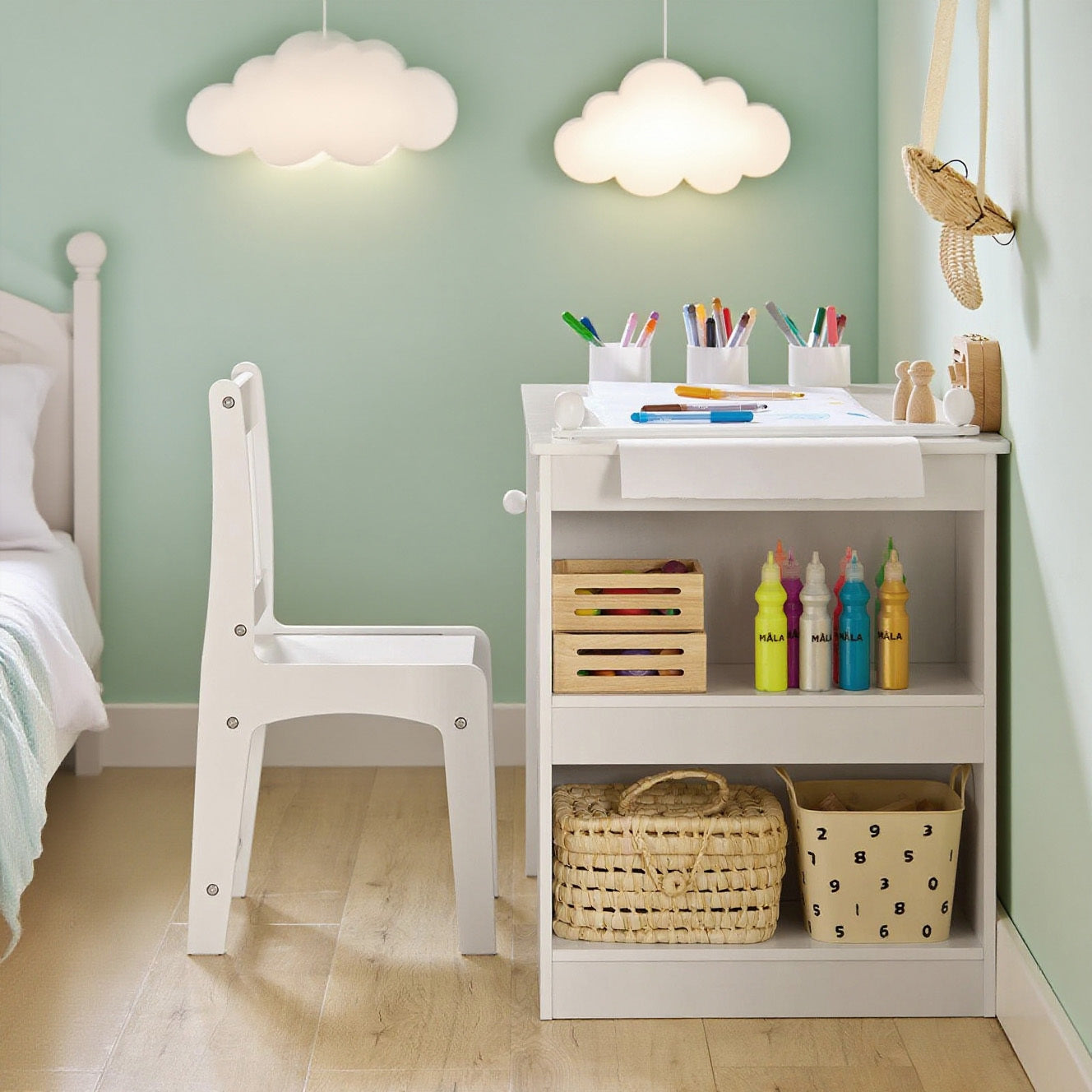 Kinderbureau Set – Kinderbureau Met Stoel – Kindertafel – Kindertafel Met Stoel – Kinderwerkplek – MDF En Grenenhout – Met Opbergruimte En Ergonomische Rugleuning