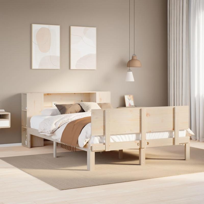 Bed met Boekenkast – Bedframe – Slaapbank – Opbergbed – Hoofdbord met Plank – Marrone Kleur – Ruimtebesparend Ontwerp – Massief Dennenhout 140x190 cm