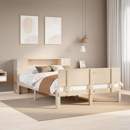 Bed met Boekenkast – Bedframe – Slaapbank – Opbergbed – Hoofdbord met Plank – Marrone Kleur – Ruimtebesparend Ontwerp – Massief Dennenhout 140x190 cm