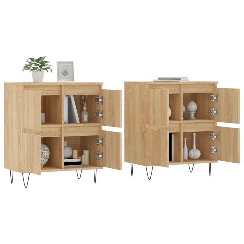 2pcs Modern Sonoma Oak Wood Sideboards - Freestanding Floor Storage Cabinets with 4 Doors & Spacious Top, Minimalist Design, Natural Wood Grain Finish, 68.58cm+ Height, 3.2 Cu Ft Capacity, Easy Assembly for Living Room, Entry