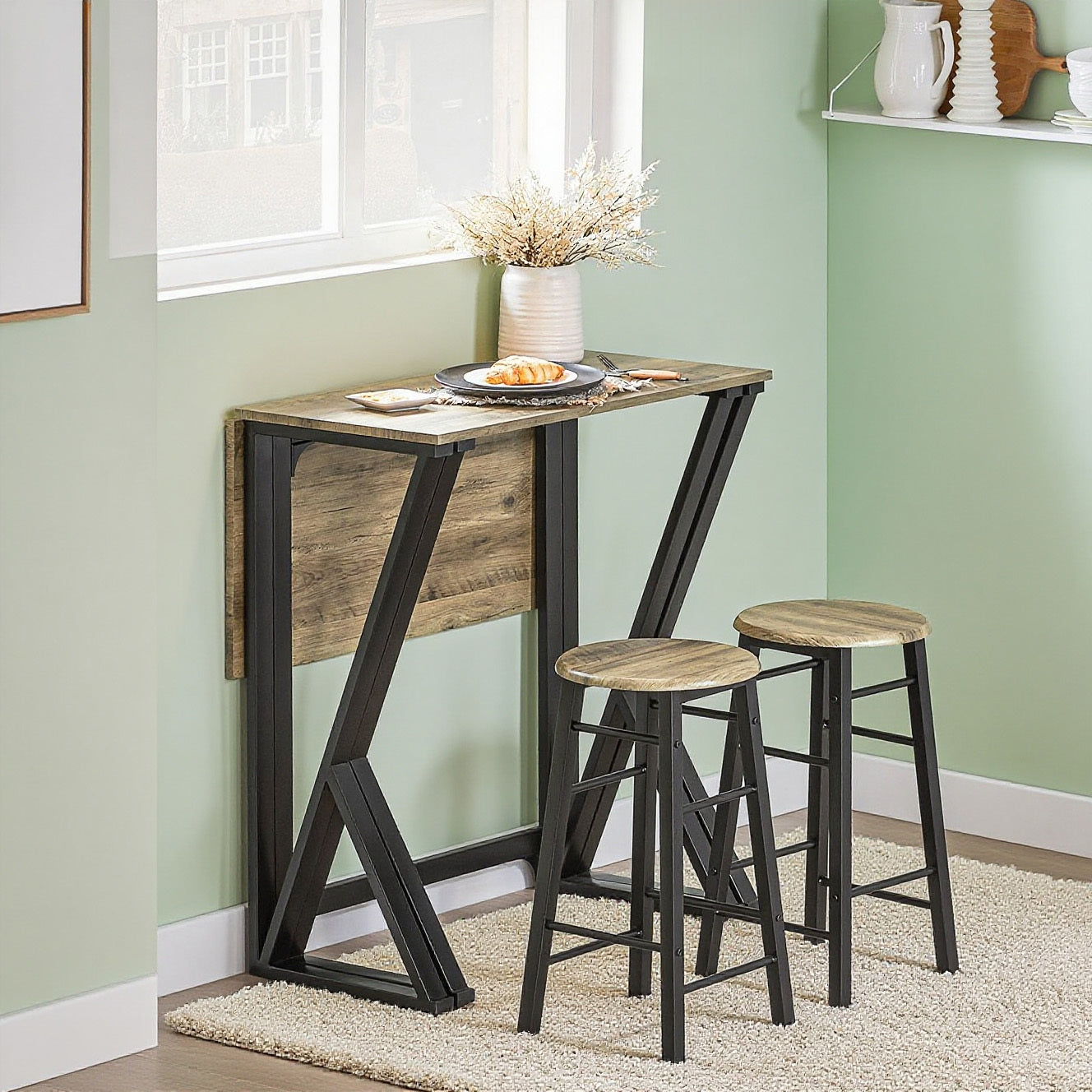 Eettafelset – Eethoek – Keukentafelset – Eetkamerstoelen – Eettafelgroep – Inklapbare Tafel – MDF Tafelblad – Metalen Frame