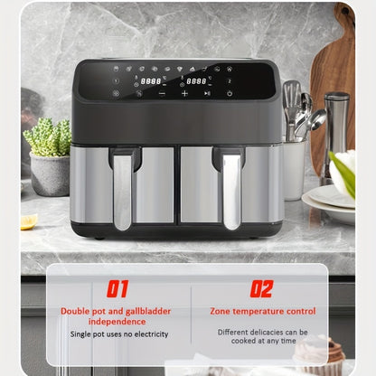 Airfryer – Heteluchtfriteuse – Dubbele Mand – Luchtfriteuse – Vetarm Koken – 8 Liter Capaciteit – 2000 Watt Vermogen – LED Touchscreen – Roestvrijstalen Behuizing