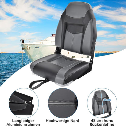Bootstoel – Bootstoel Klapstoel Stuurstoel Bootmeubel – Vouwbaar – Ergonomische Hoge Rugleuning – 10 cm Dik Schuim – Set van 2 Zwart