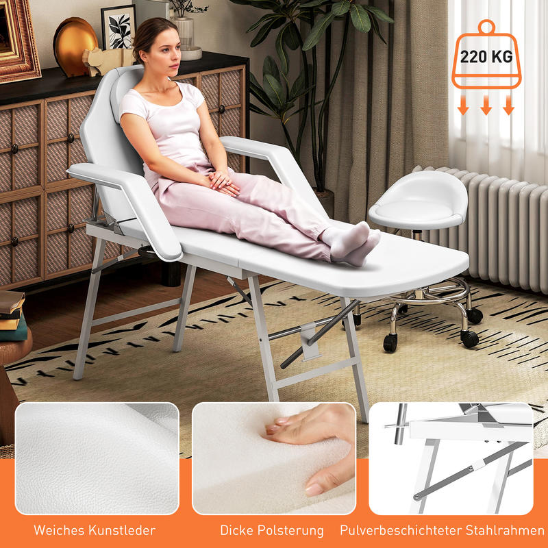 Inklapbare Massagetafel – Massagebank – Therapy Tafel – Fysiotherapie Tafel – Wellness Bed – Draagbaar Ontwerp – Stevig Metalen Frame – Comfortabele Foam Bekleding – Wit