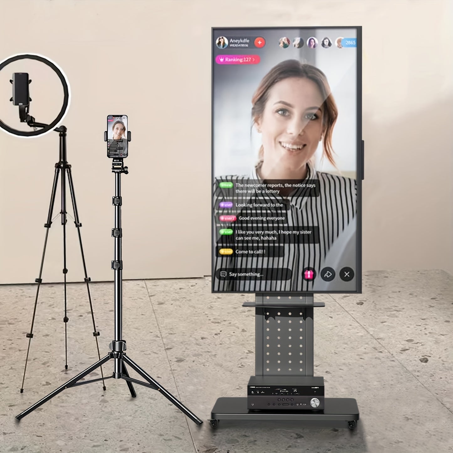 Verstelbare TV-Standaard – Voor 81-165 cm Schermen, Zwart – Stevig Metalen Vloermontage met Draaifunctie, Hoogteverstelling en Wieltjes