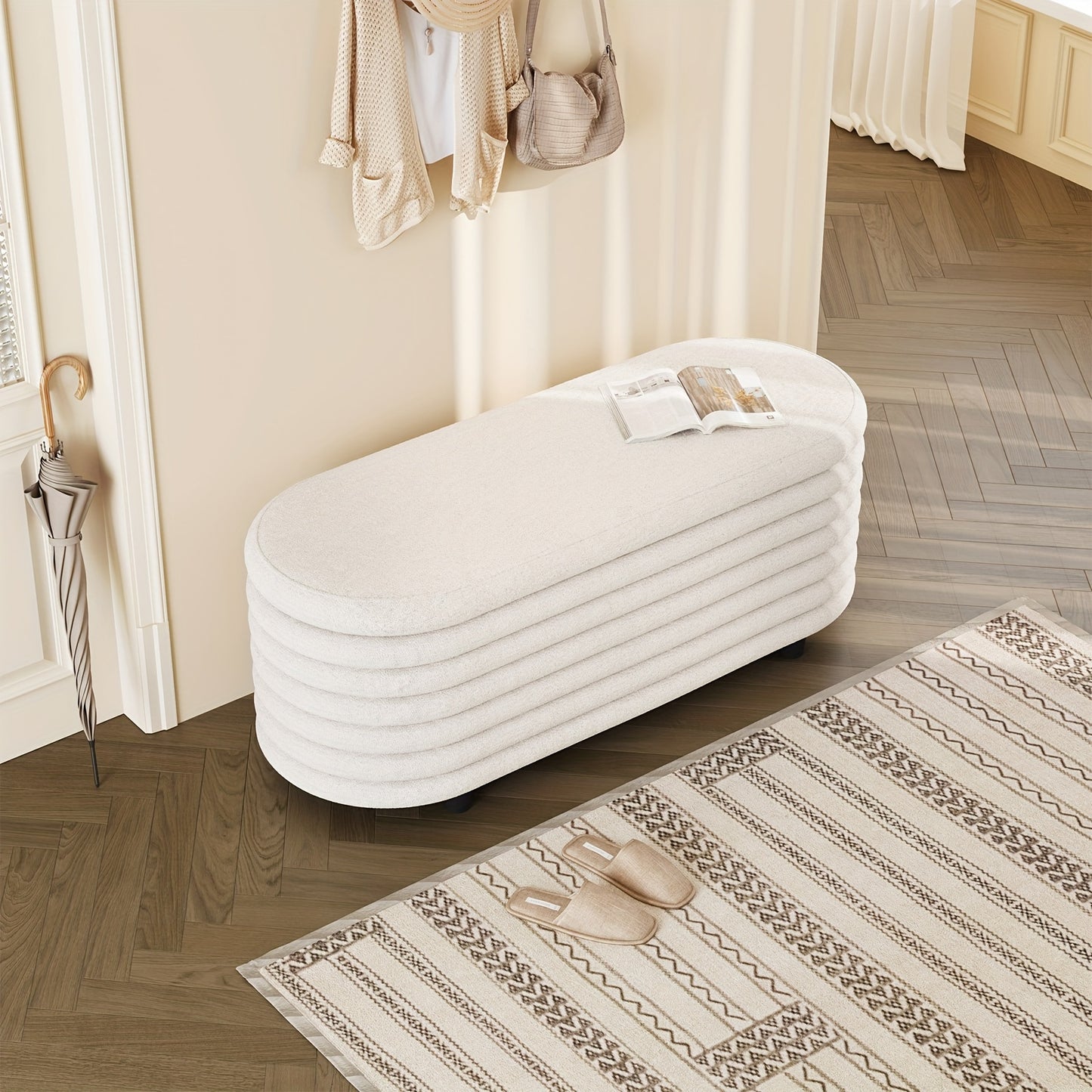 Witte Opberg Ottoman – Slaapkamer Kruk – Voetenbank – Schoenenkast – Opbergmeubel – 3,2 Kubieke Voet Ruimte – Zachte Gewatteerde Zitting