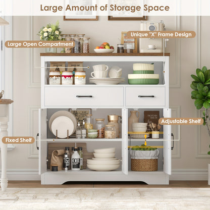 Kealive Modern White & Brown Wood Kitchen Cabinet with 2 Drawers & 3 Doors - Adjustable Shelves, -Standing Storage Cupboard, Space-Saving Design for Small Spaces, Hallway, Dining Room - Particleboard/ (Easy Assembly