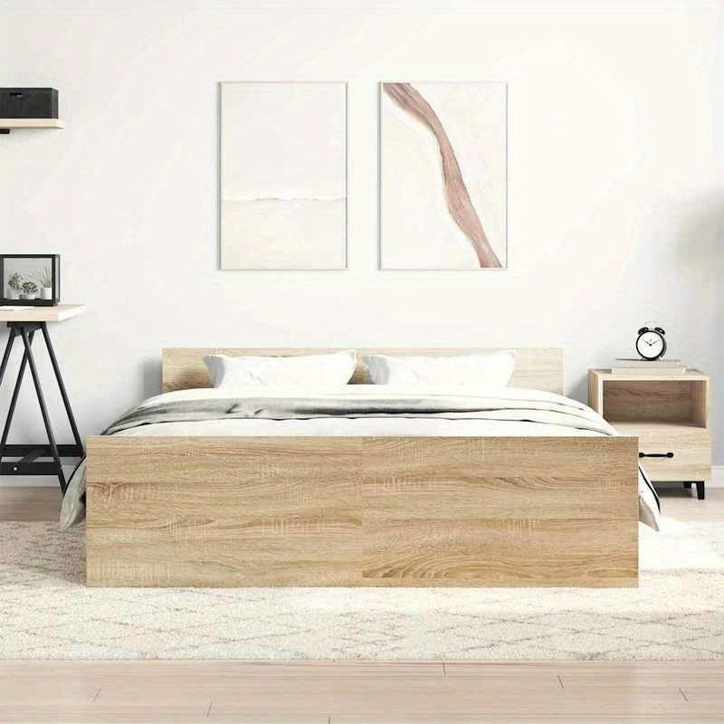 Moderne Bedombouw – Bedframe – Bedframe Met Hoofdbord – Ledikant – Slaapkamermeubelen – Sonoma Eiken – Stevig Hardhout – 150x200 cm