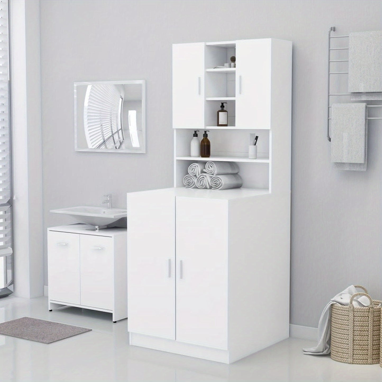 Wasmachinekast – Wasmachine Meubel – Wasmachine Ombouw – Wasmachine Opberger – Opbergkast – Wit – 71x71,5x91,5 cm – Ruimtebesparend en Duurzaam
