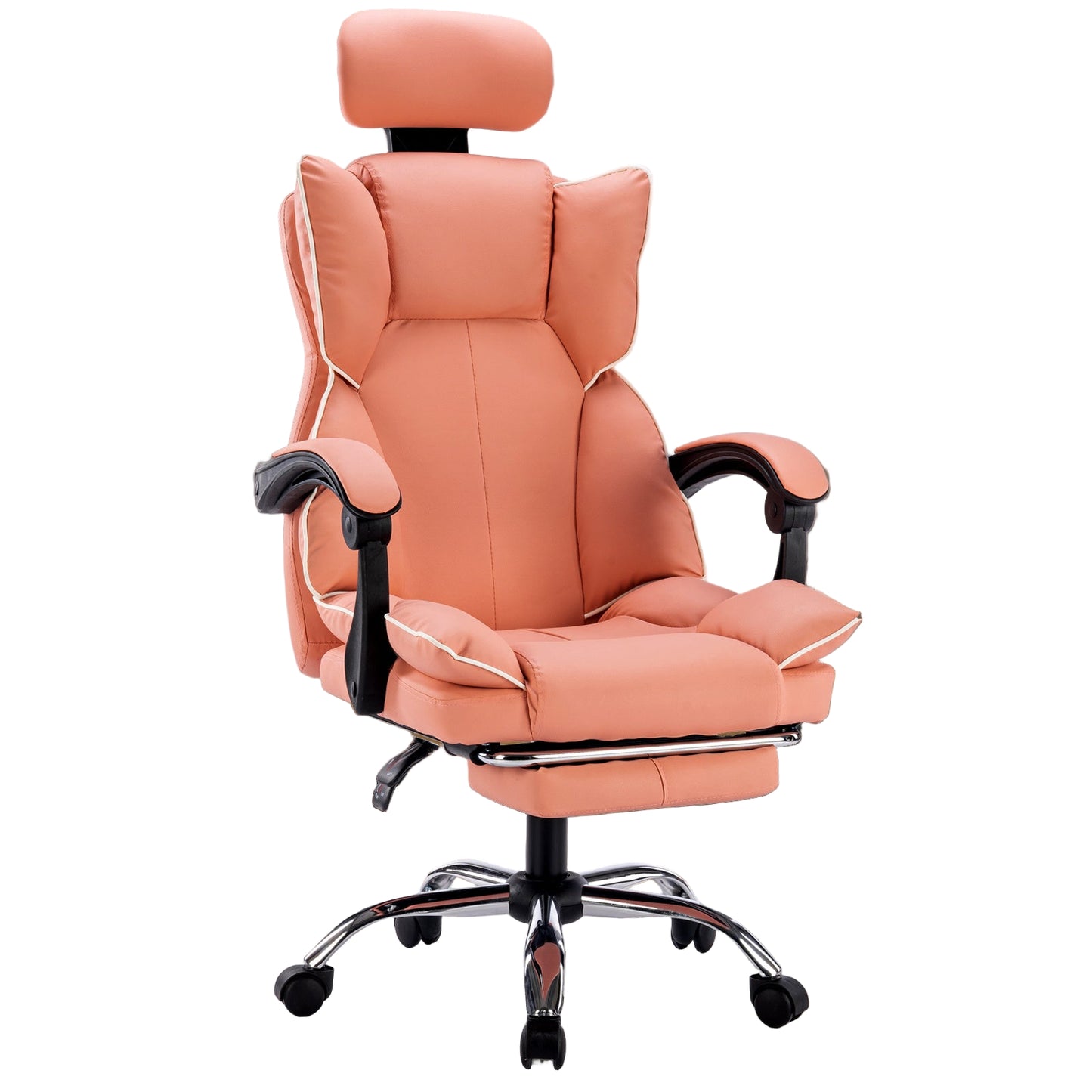 Bureaustoel – Werkstoel – Gamestoel – Comfortstoel – Bureaufauteuil – Met Ingebouwde Voetensteun – Hoog Metalen Frame – Zacht Roze