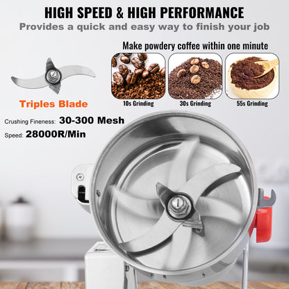 Elektrische Kruidenmaler – Specerijenmolen – Graanmaler – Meelmaker – Droogmaler – 1000g Inhoud – 2400W Krachtige Motor