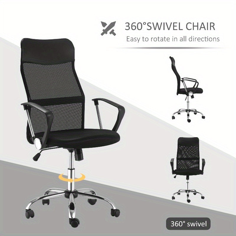 Bureaustoel – Office Chair – Gamestoel – Draaistoel – Kantoorstoel – Verstelbare Hoogte – Ademend Mesh Rugblad – Zwarte Zitting