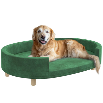 Hondenbankje – Dierenbank – Huisdierenbank – Kattenbankje – Groen – Zacht Fluwelen Bekleding – Afneembaar Wasbaar Kussen – Stevige Houten Poten – 100x70x25 cm – Geschikt Tot 30 kg