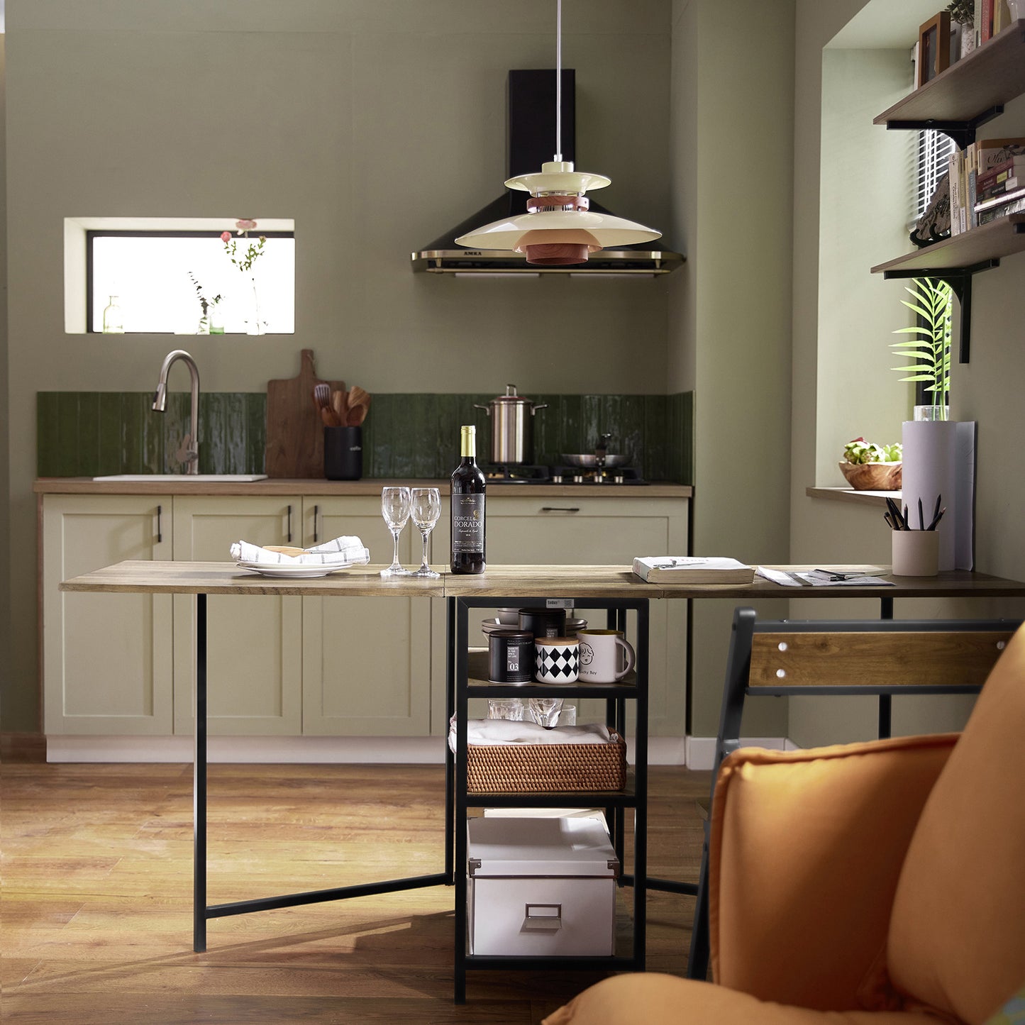 Uitschuifbare Tafel – Opklapbare Eettafel – Uitklapbare Tafel – Opbergtafel – Compacte Keukentafel – 180x60 cm – MDF Hout