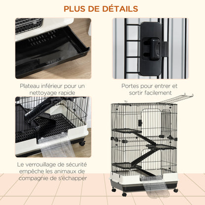 Kooi Kleine Knaagdieren – Huisdierkooi – Caviakooi – Konijnenhok – Hamsterkooi – Metalen Frame – 3 Verwijderbare Platforms – 4 Wielen Met Rem – 81,2x52,7x114 cm – Zwart