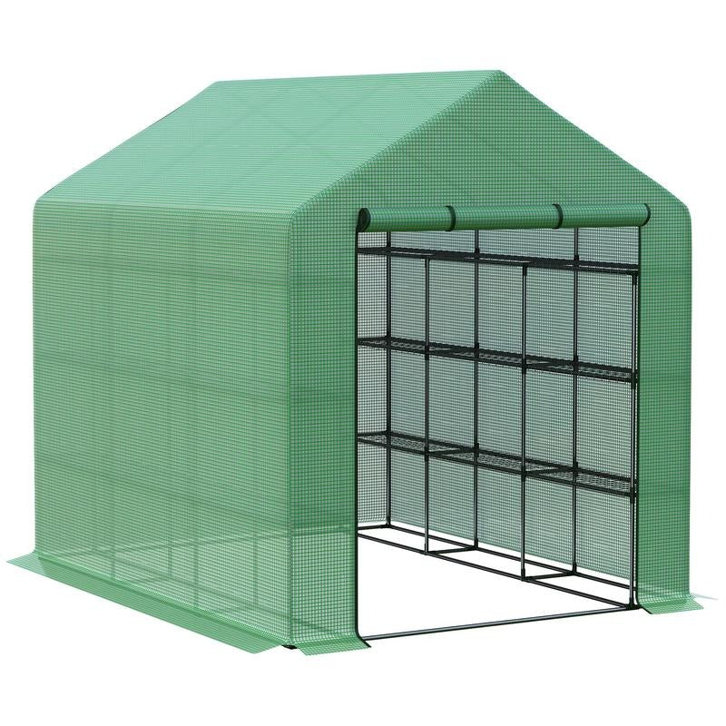 Kweekkas – Broeikas – Tuinkas – Plantenkas – Foliekas – 244x180x210 cm – Groen gecoat Stalen Frame – 8 Stevige Planken