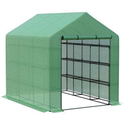 Kweekkas – Broeikas – Tuinkas – Plantenkas – Foliekas – 244x180x210 cm – Groen gecoat Stalen Frame – 8 Stevige Planken