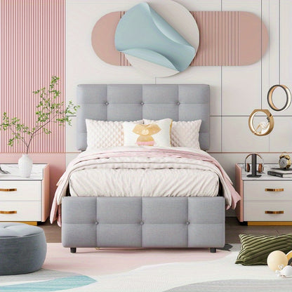 Verstelbaar Bed – Bedframe – Logeerbed – Eenpersoonsbed – Slaapbed – 90 x 200 cm – Huidvriendelijke Linnen Hoes – Laag Profiel Design