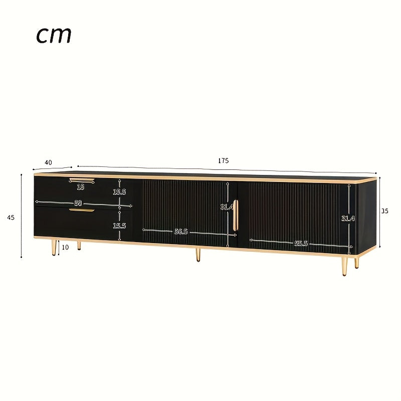 Tv Meubel – Tv Kast – Tv Stand – Tv Unit – Entertainment Center – Zwart Met Gouden Accenten – Geschikt Voor Tv’s Tot 190,5 cm – 2 Kasten En 2 Lades