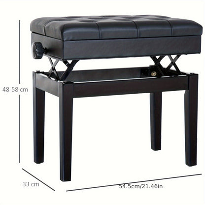 Verstelbare Piano Kruk – Pianobank – Muziekstoel – Keyboard Kruk – Oefenkruk – Zwart – Stevig Metalen Frame – Ingebouwde Opbergruimte