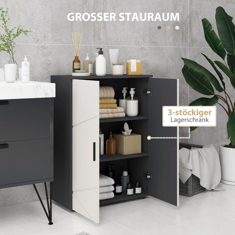 Badkamerkast – Opbergkast – Badkamermeubel – Kastje – Opbergmeubel – Dubbele Deuren – Verstelbare Glazen Planken – Grijs 60x30x82 cm – Gereedschapsloze Montage