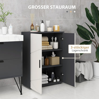 Badkamerkast – Opbergkast – Badkamermeubel – Kastje – Opbergmeubel – Dubbele Deuren – Verstelbare Glazen Planken – Grijs 60x30x82 cm – Gereedschapsloze Montage