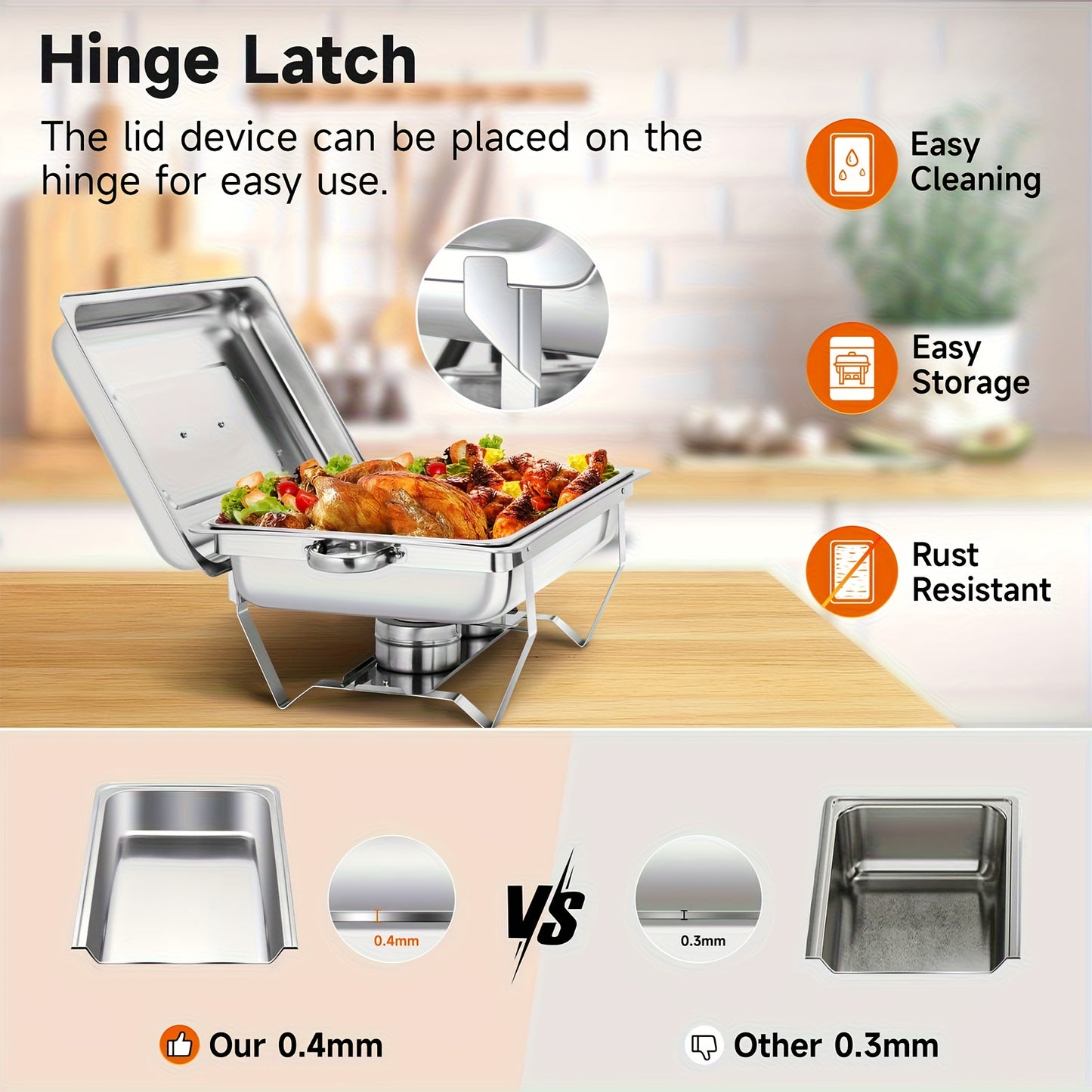 Chafing Dish Set – Buffet Warmhouders – Food Warmer – Catering Schalen – Draagbare Warmhouders – RVS 304 – 9,5 Quart per schaal – 4-Delige Set