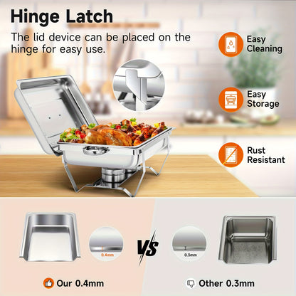Chafing Dish Set – Buffet Warmhouders – Food Warmer – Catering Schalen – Draagbare Warmhouders – RVS 304 – 9,5 Quart per schaal – 4-Delige Set