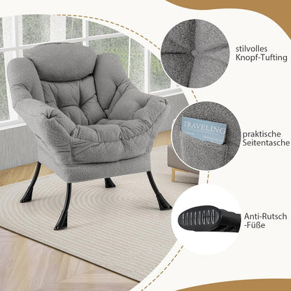 Relaxfauteuil – Relaxstoel – Loungefauteuil – Tv-fauteuil – Leunstoel – Met Voetenbankje En Zijvak – Zachte Sherpa Bekleding – Roestvrij Metalen Frame