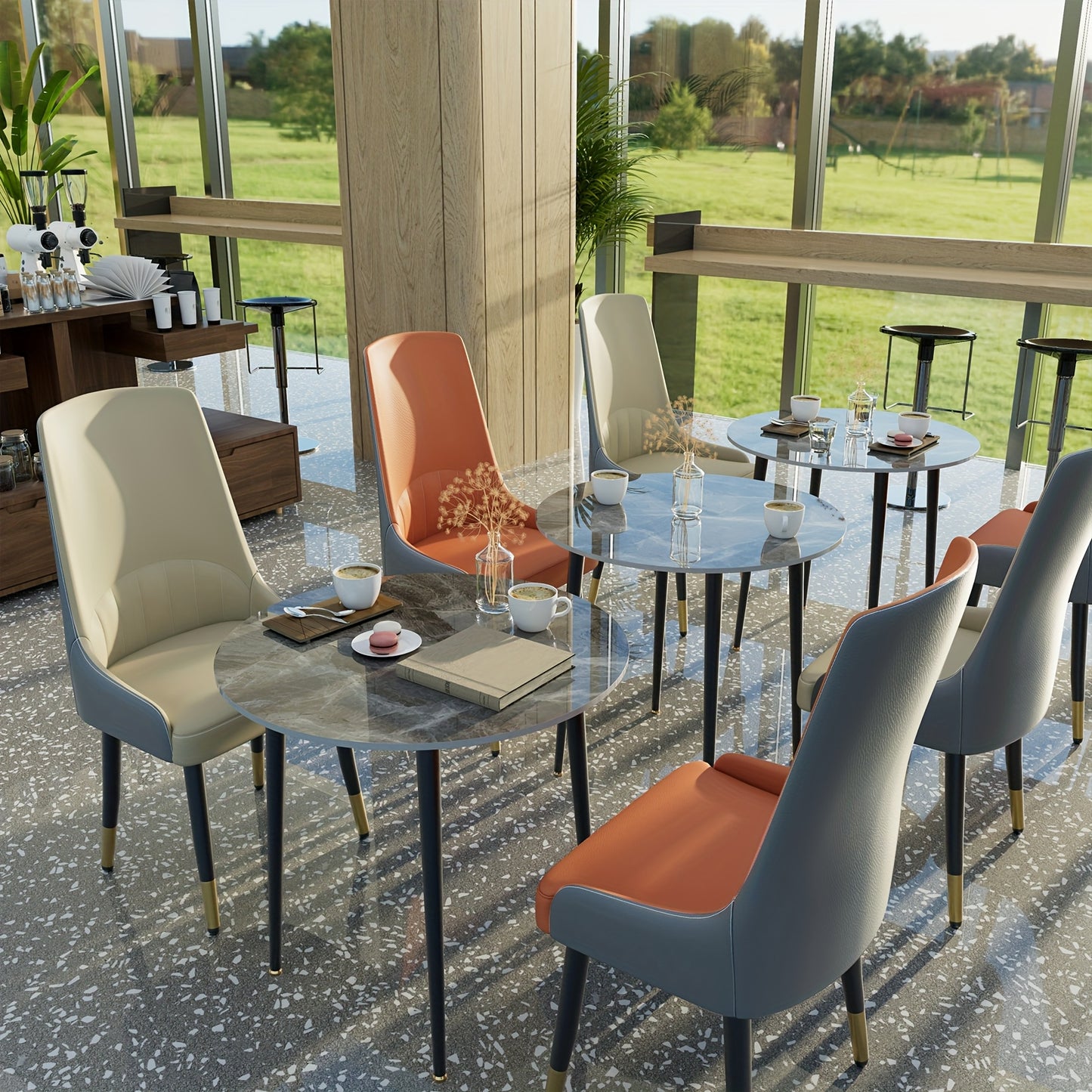 Eetkamerstoelen – Stoelen – Keukenstoelen – Woonkamerstoelen – Zitmeubelen – Set Van 2 Oranje+Grijs – Ergonomische Hoge Rugleuning – Max Belastbaar 150 Kg