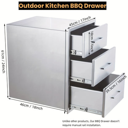 BBQ Lade – Buitenkeuken Lade – Opberglade – Keukenlade – Schuiflade – RVS 304 Roestvrij Staal – Hittebestendig Tot 260°C – Stil Uitschuifsysteem