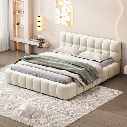 Gestoffeerd Tweepersoonsbed – Bedframe – Slaapbed – Boxspring – Ledikant – 140x200 cm – Zacht Linnen Hoofdeinde – Stevige Lattenbodem 250 kg