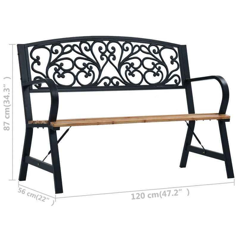 Tuinbank – Buitenbank – Tuinmeubel – Loungebank – Bierbank – Zwart Stalen Frame – 120 cm Hout