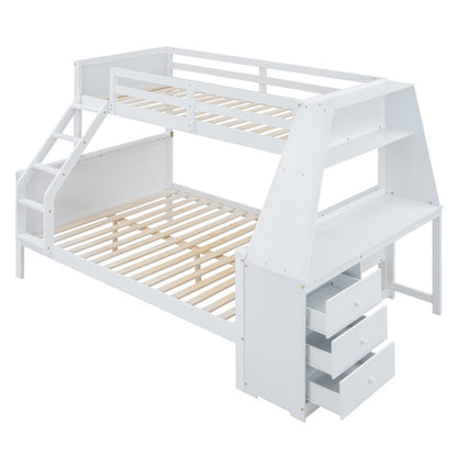 Stapelbed – Hoogslaper – Halfhoogslaper – Kinderbed – Multifunctioneel Bed – Wit – Met Bureau en Opbergruimte – 90x200 & 140x200 cm – Hoge Veiligheidsschuif