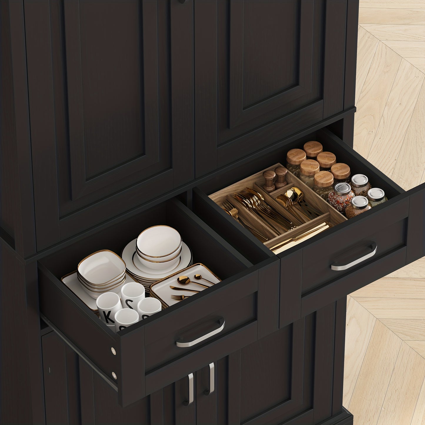 Opbergkast – Kast Met Lades – Keukenkast – Vitrinekast – Wandkast – Mat Zwart – Duurzaam Hout – Compact Design