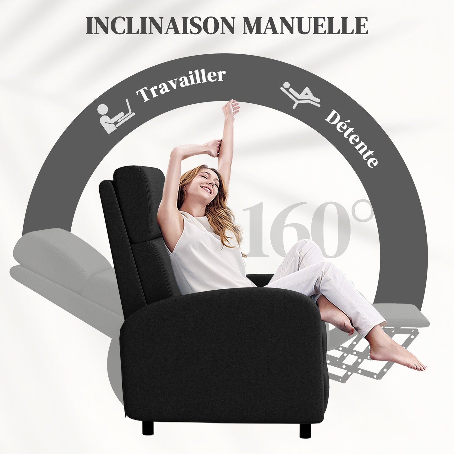 Relaxfauteuil – Verstelbare Fauteuil – Relaxstoel – Ruststoel – Zwart – Verstelbare Rugleuning Tot 160° – Ingebouwde Voetensteun