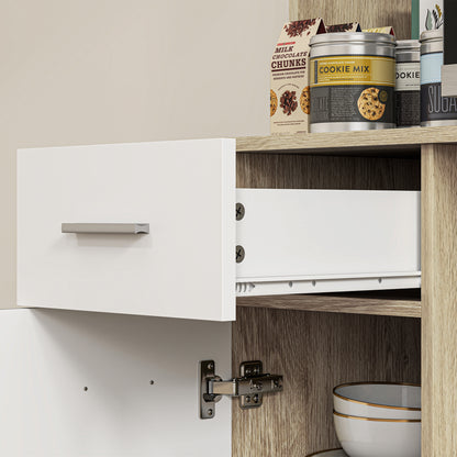 Keukenkast – Buffetkast – Opbergkast – Dressoir – Keukenbuffet – Modern Design – Verstelbare Planken – Kabelbeheer – 80x35x180 cm – Houtnerf Wit