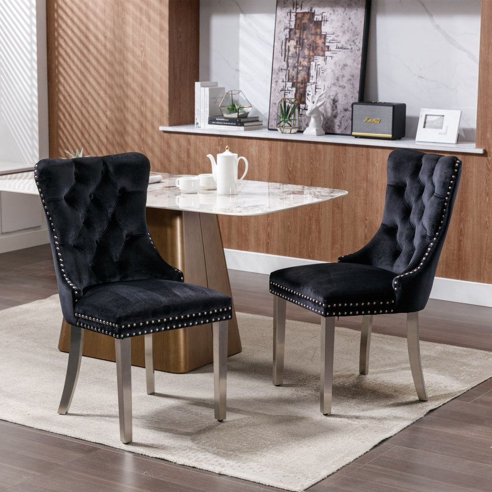 Eetkamerstoel – Stoel – Kuipstoel – Keukenstoel – Set Van 2 – Modern Design – Massief Houten Frame Met Chroom Poot – Hoog Zitcomfort Met Zwarte Stof Bekleding