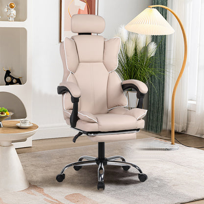 Gamingstoel – Bureaustoel – Game Chair – Werkstoel – Stoel Beige met Gouden Accenten – Ergonomisch Ontwerp – Verstelbare Hoogte