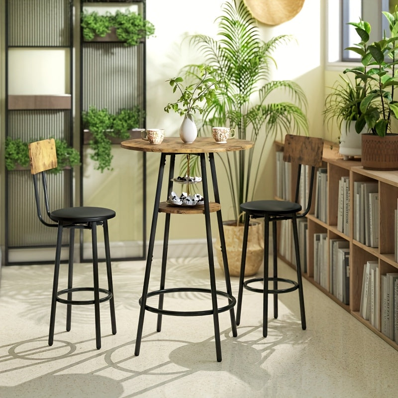 Barset – Barkrukken – Barstoelen – Barkruk Set – Bartafel Set – Bruin – Kunstleer Zitting – Stabiel Metalen Frame