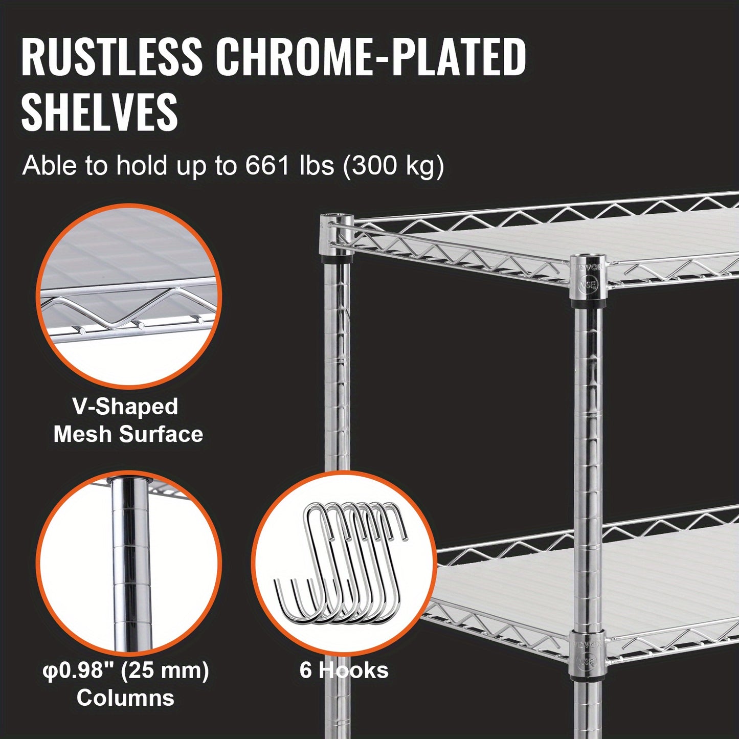 Keukentrolley – Serveerwagen – Opbergwagen – Keukenwagen – Rolwagen – 3 Lagen Carbonstaal – 300 kg Draagkracht – 76x46x82 cm