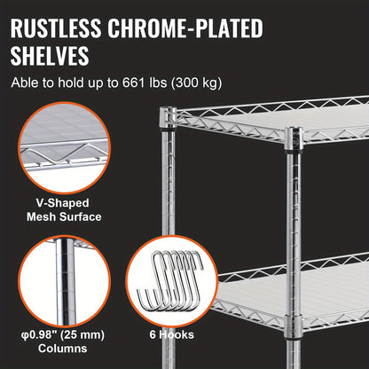 Keukentrolley – Serveerwagen – Opbergwagen – Keukenwagen – Rolwagen – 3 Lagen Carbonstaal – 300 kg Draagkracht – 76x46x82 cm