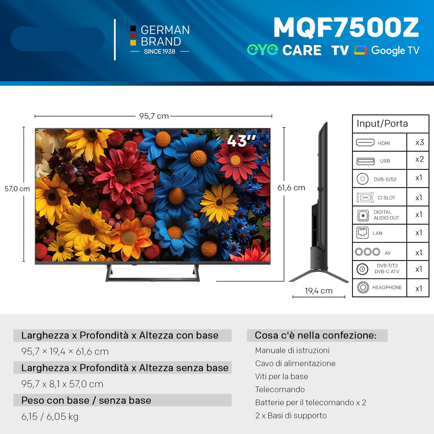 Smart TV – Televisie – QLED TV – 4K Ultra HD – Google TV – 43 Inch – 120Hz HSR Verversing – Dolby Vision HDR