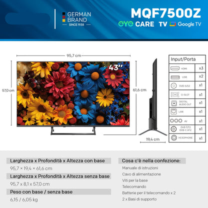 Smart TV – Televisie – QLED TV – 4K Ultra HD – Google TV – 43 Inch – 120Hz HSR Verversing – Dolby Vision HDR