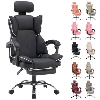 Gamingstoel – Bureaustoel – Kantoorstoel – Gamestoel – Computestoel – Verstelbaar in Hoogte – PU Leer Met Zachte Schuimvulling – Zwart Met Wit Randje – Ergonomische Rugondersteuning – 5-Wiel Basis Voor Tapijt