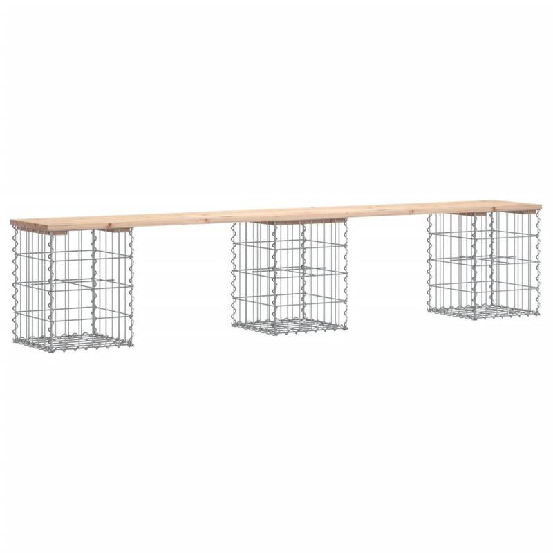 Gabionbank – Schanskorfbank – Tuinbank – Buitenbank – Balkonbank – Stevig Massief Grenenhout – Metaalframe – Steen-opvulbaar – Weerbestendig – 203x31x42 cm